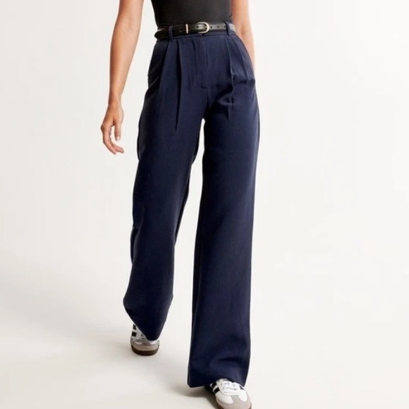 Abercrombie & Fitch Navy Sloane Tailored Wide Leg Pants Trouser Womens Size 10 - Picture 2 of 8